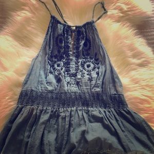 Grayish blue embroidered Free People peplum top